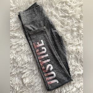 Justice Leggings. Rose Gold Logo printed on the left.